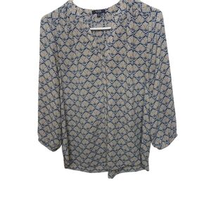 NYDJ Blue/Tan 3/4 Sleeve Top Size Small